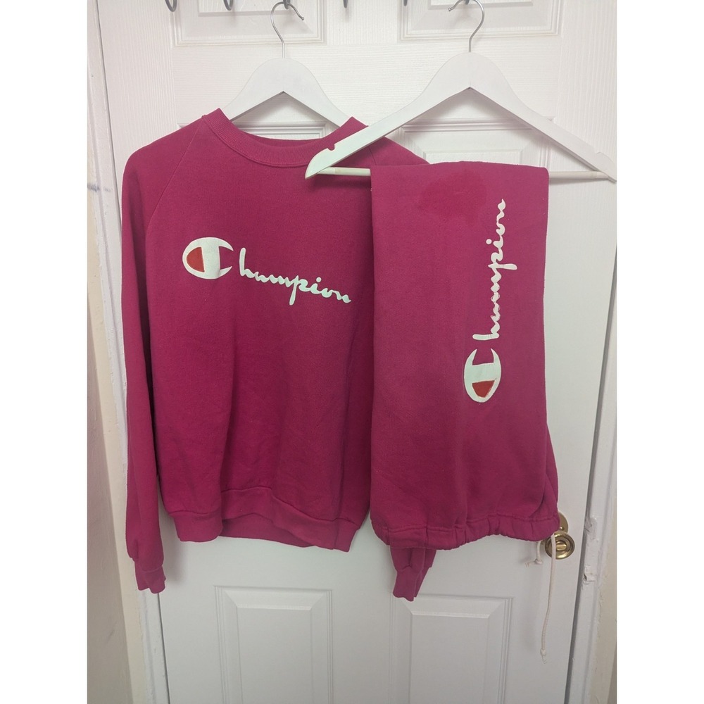 Vintage 90s Champion Womens Pink Jogging Suite Sweater (L) Pants (M) Made In USA